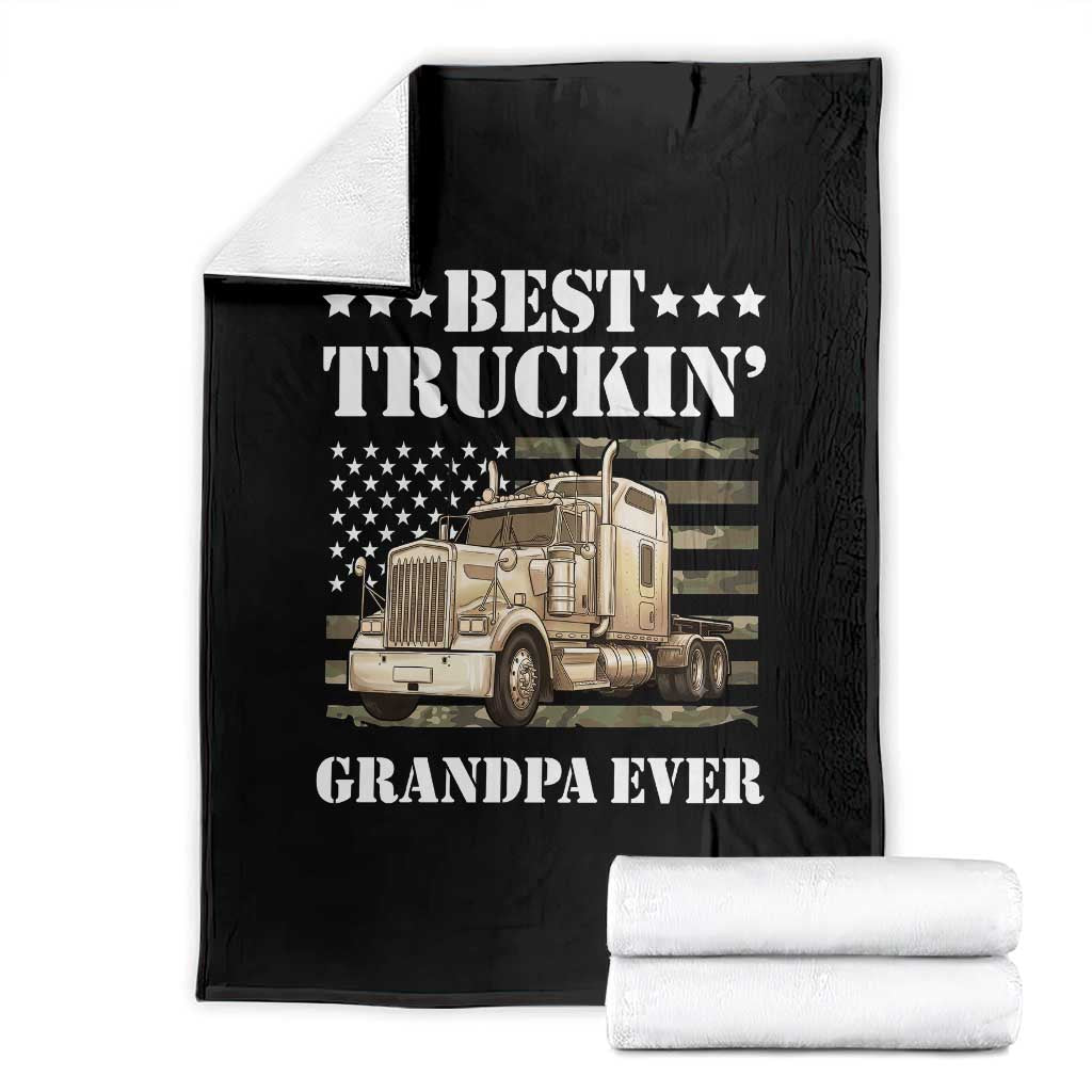 Best Truckin Grandpa Ever Throw Blanket Trucker Camouflage American Flag Truck Driver Vintage Big Rig Semi Truck