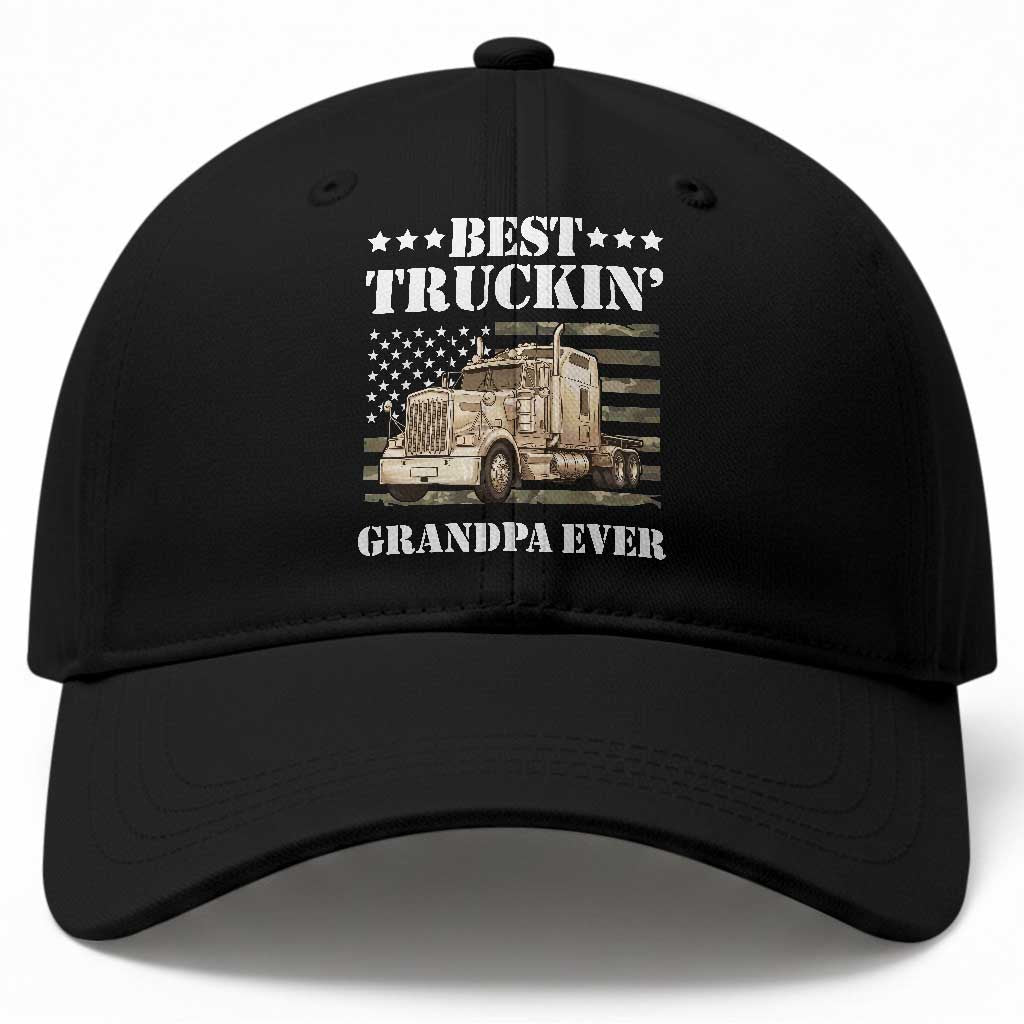 Best Truckin Grandpa Ever Baseball Cap Trucker Camouflage American Flag Truck Driver Vintage Big Rig Semi Truck