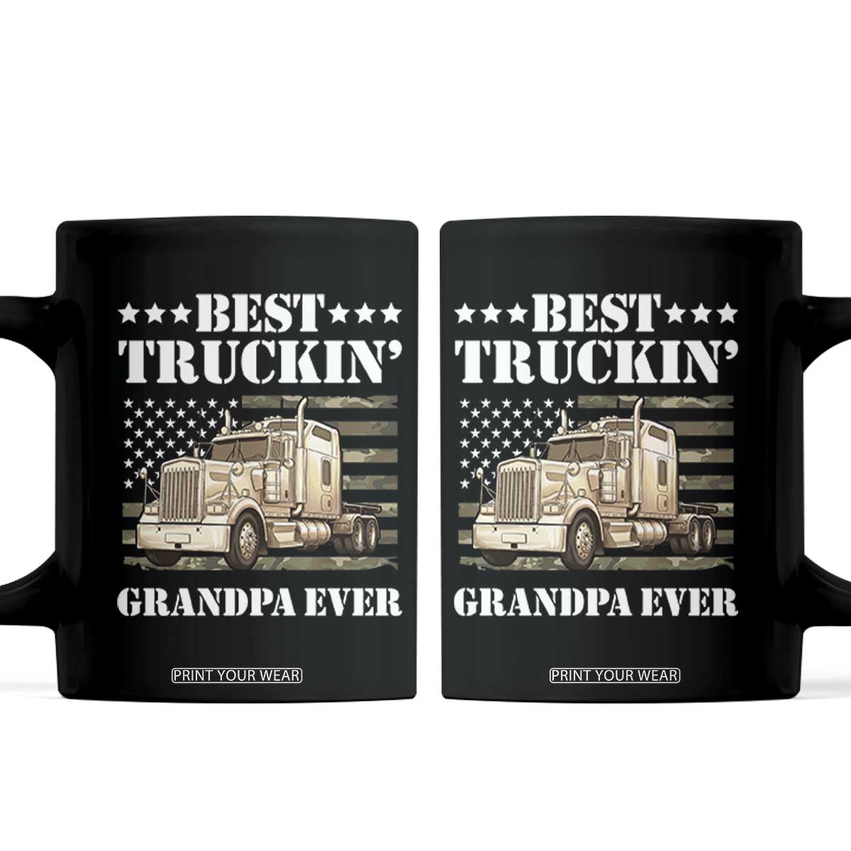 Best Truckin Grandpa Ever Coffee Mug Trucker Camouflage American Flag Truck Driver Vintage Big Rig Semi Truck