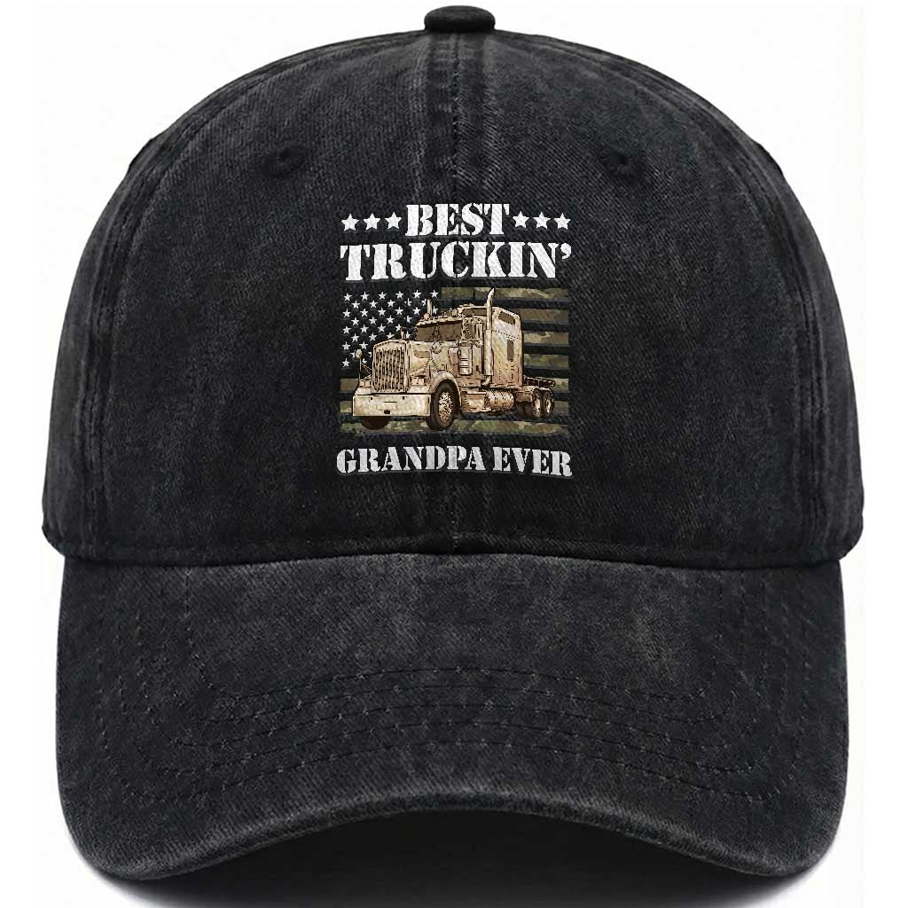 Best Truckin Grandpa Ever Washed Cotton Baseball Cap Trucker Camouflage American Flag Truck Driver Vintage Big Rig Semi Truck
