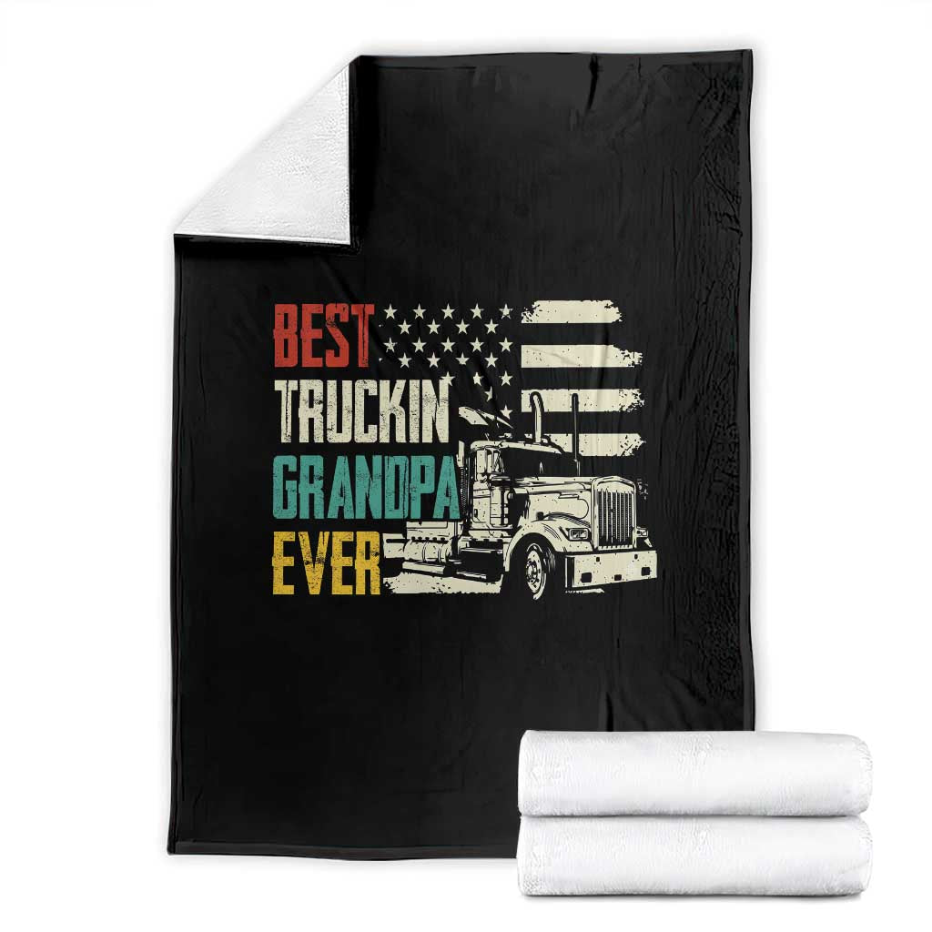 Best Truckin Grandpa Ever USA Flag Semi Truck Driver Gift Throw Blanket
