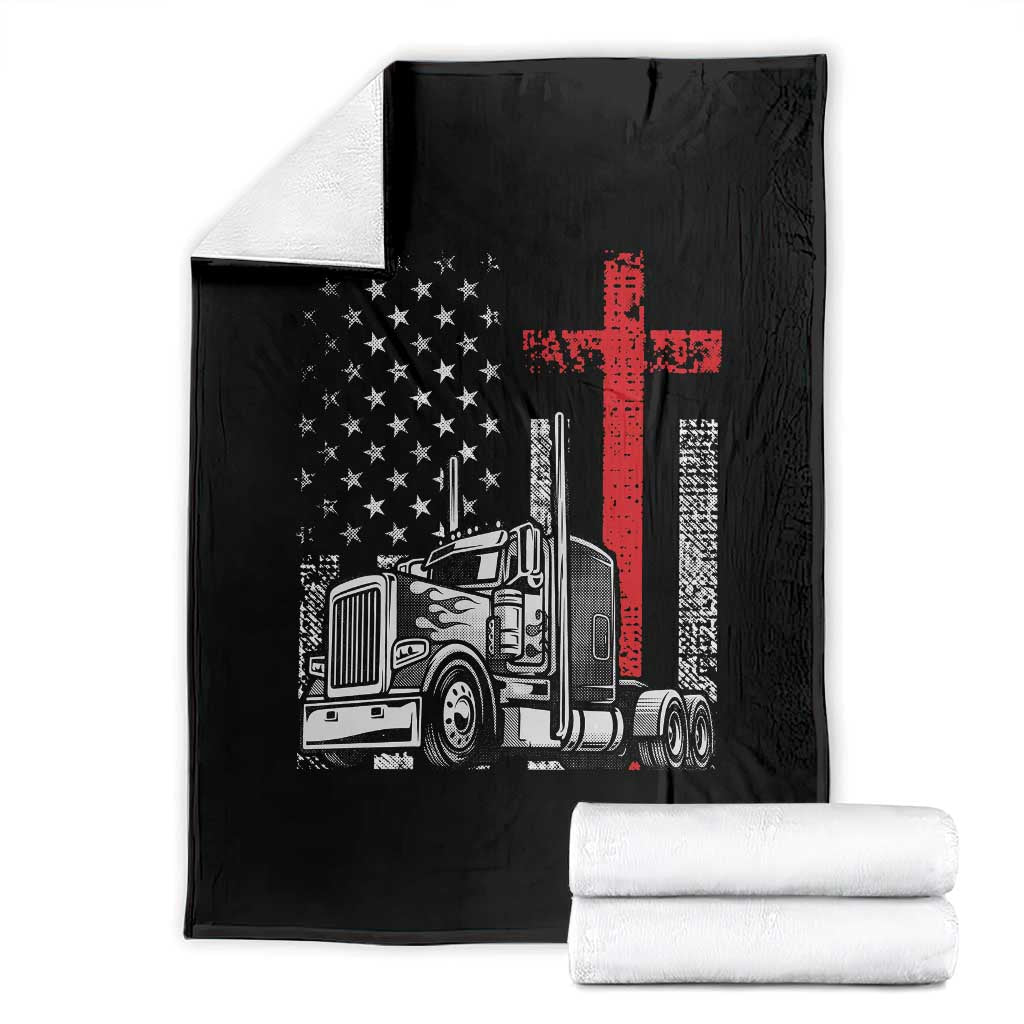 Semi Truck American Flag Christian Truck Driver Patriotic Throw Blanket