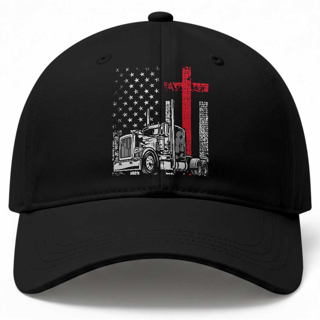 Semi Truck American Flag Christian Truck Driver Patriotic Baseball Cap