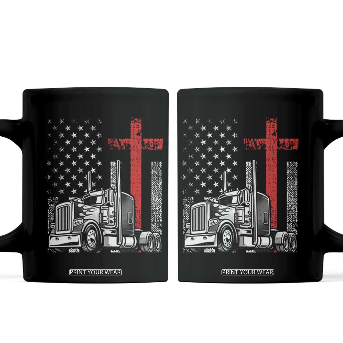 Semi Truck American Flag Christian Truck Driver Patriotic Coffee Mug
