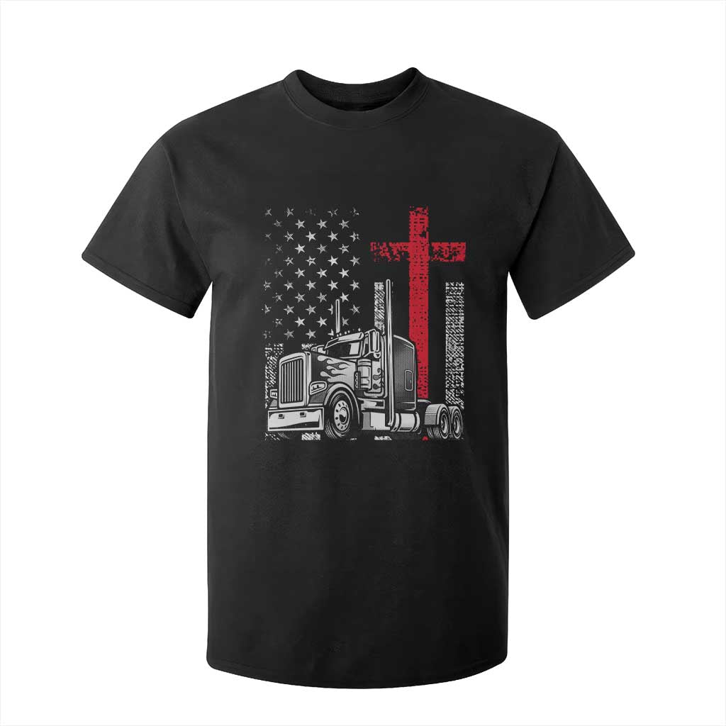 Semi Truck American Flag Christian Truck Driver Patriotic T Shirt For Kid