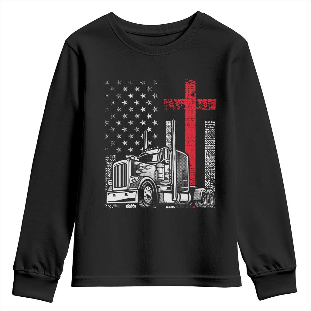 Semi Truck American Flag Christian Truck Driver Patriotic Youth Sweatshirt