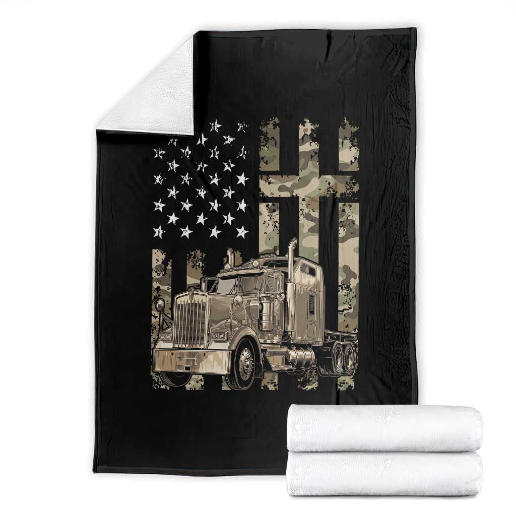 Trucker Camouflage American Flag Patriotic Christian Truck Driver Throw Blanket