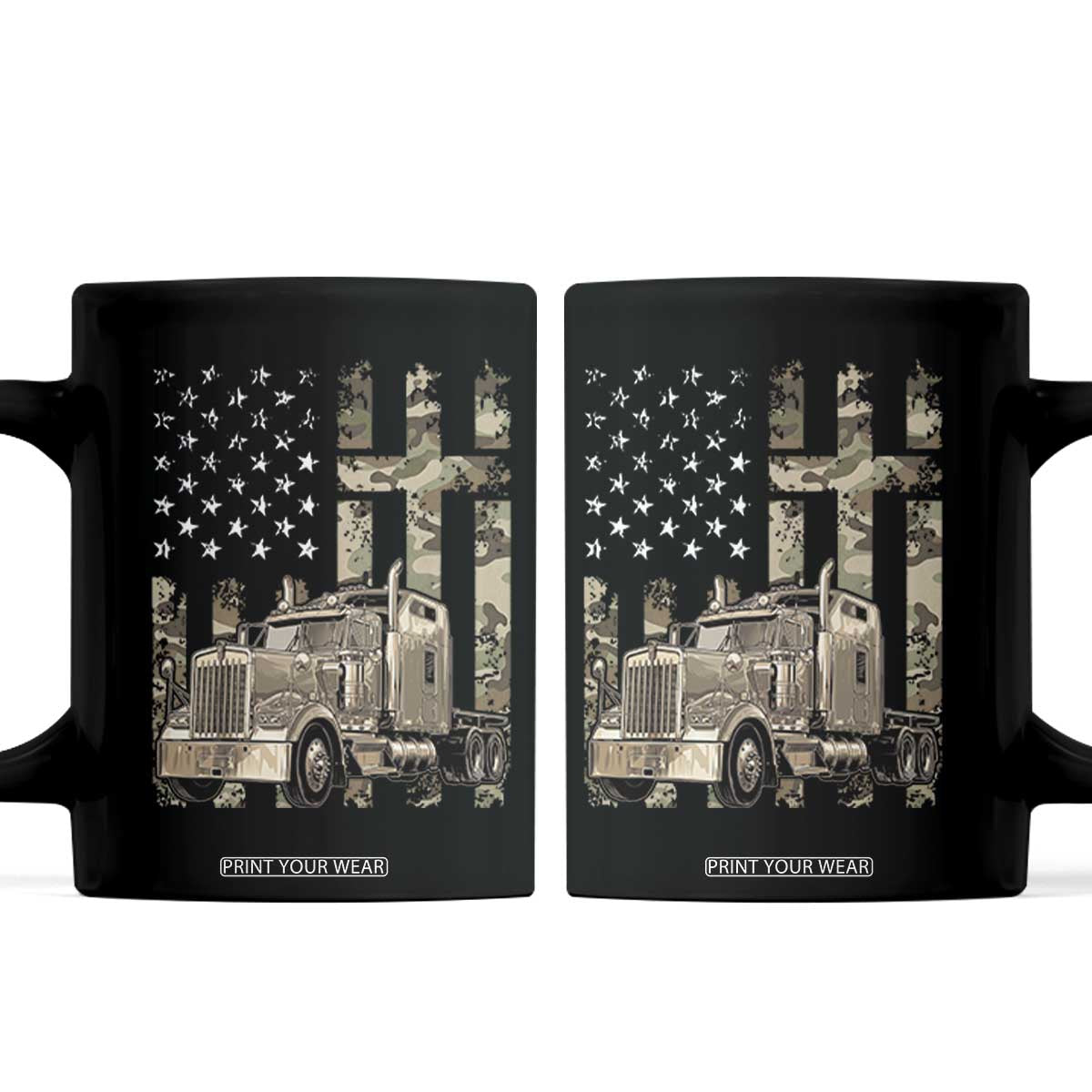 Trucker Camouflage American Flag Patriotic Christian Truck Driver Coffee Mug