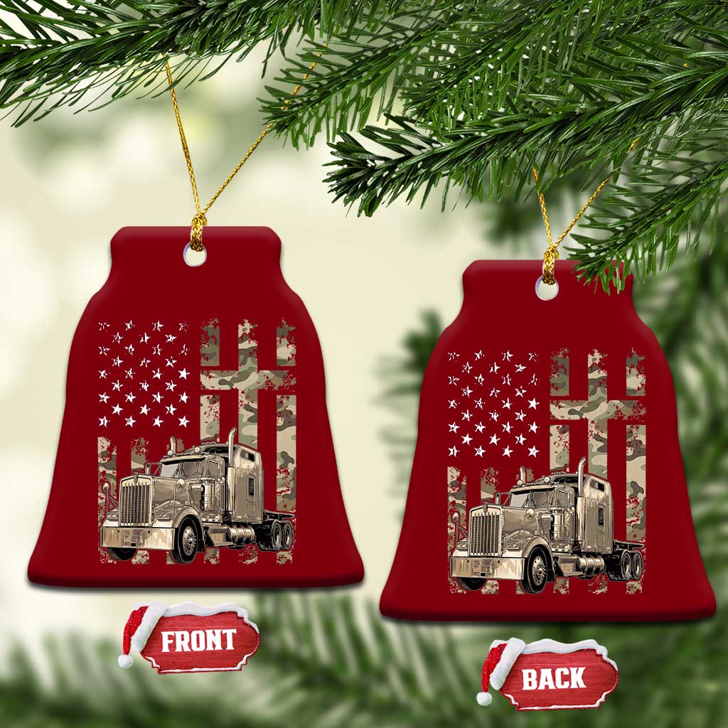 Trucker Camouflage American Flag Patriotic Christian Truck Driver Ceramic Ornament