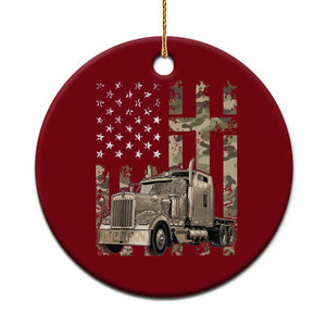 Trucker Camouflage American Flag Patriotic Christian Truck Driver Ceramic Ornament