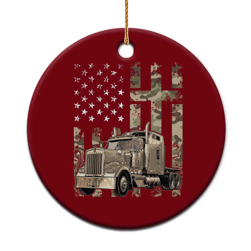 Trucker Camouflage American Flag Patriotic Christian Truck Driver Ceramic Ornament