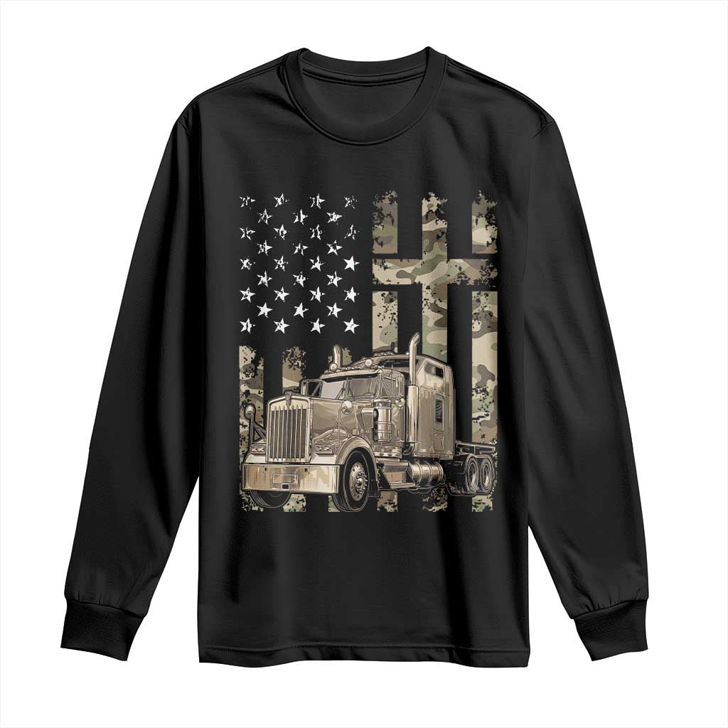 Trucker Camouflage American Flag Patriotic Christian Truck Driver Long Sleeve Shirt