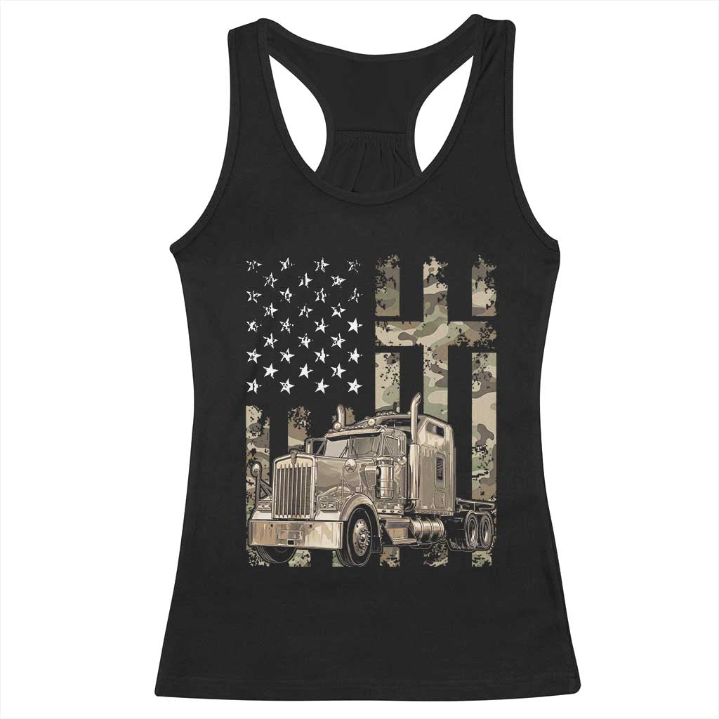 Trucker Camouflage American Flag Patriotic Christian Truck Driver Racerback Tank Top