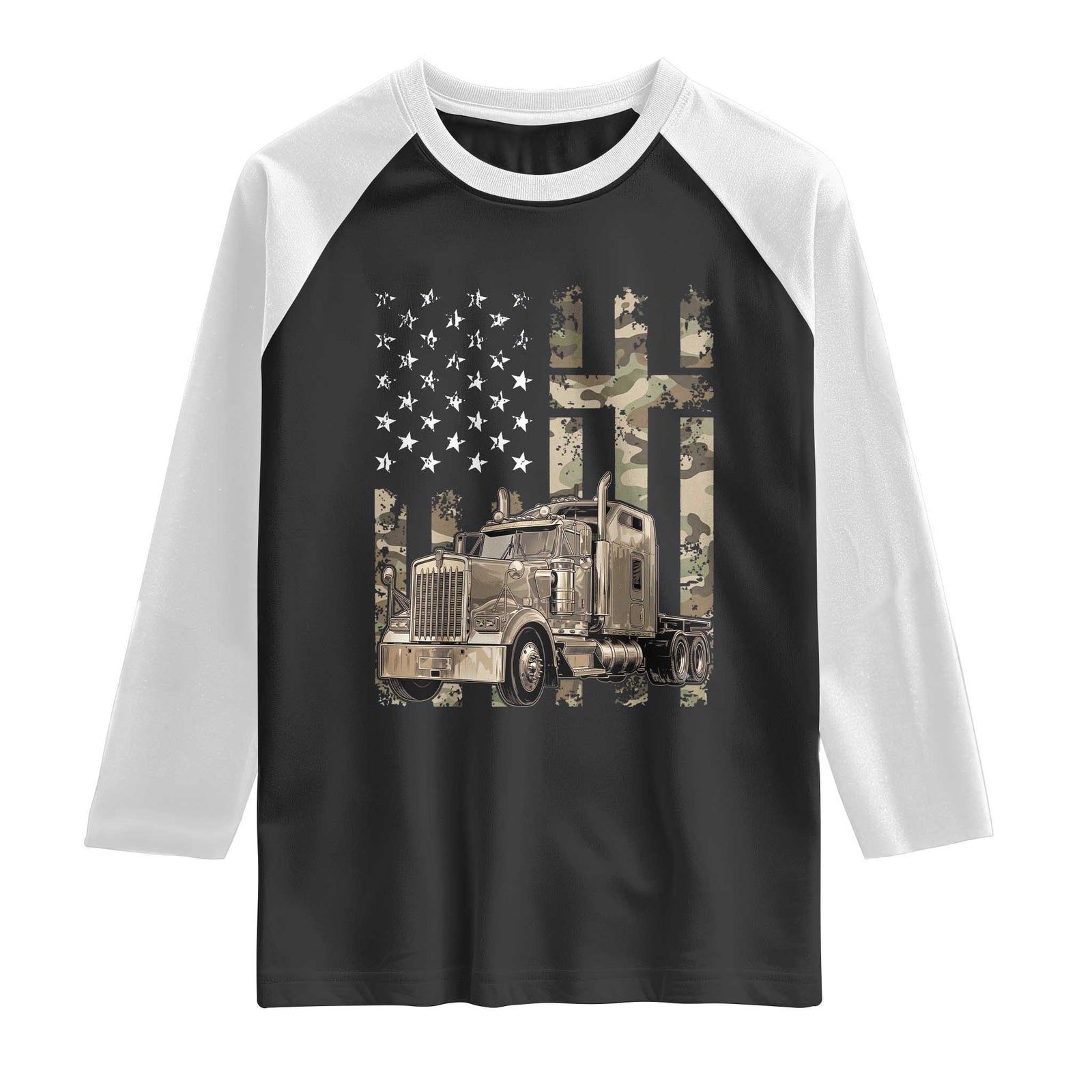 Trucker Camouflage American Flag Patriotic Christian Truck Driver Raglan Shirt