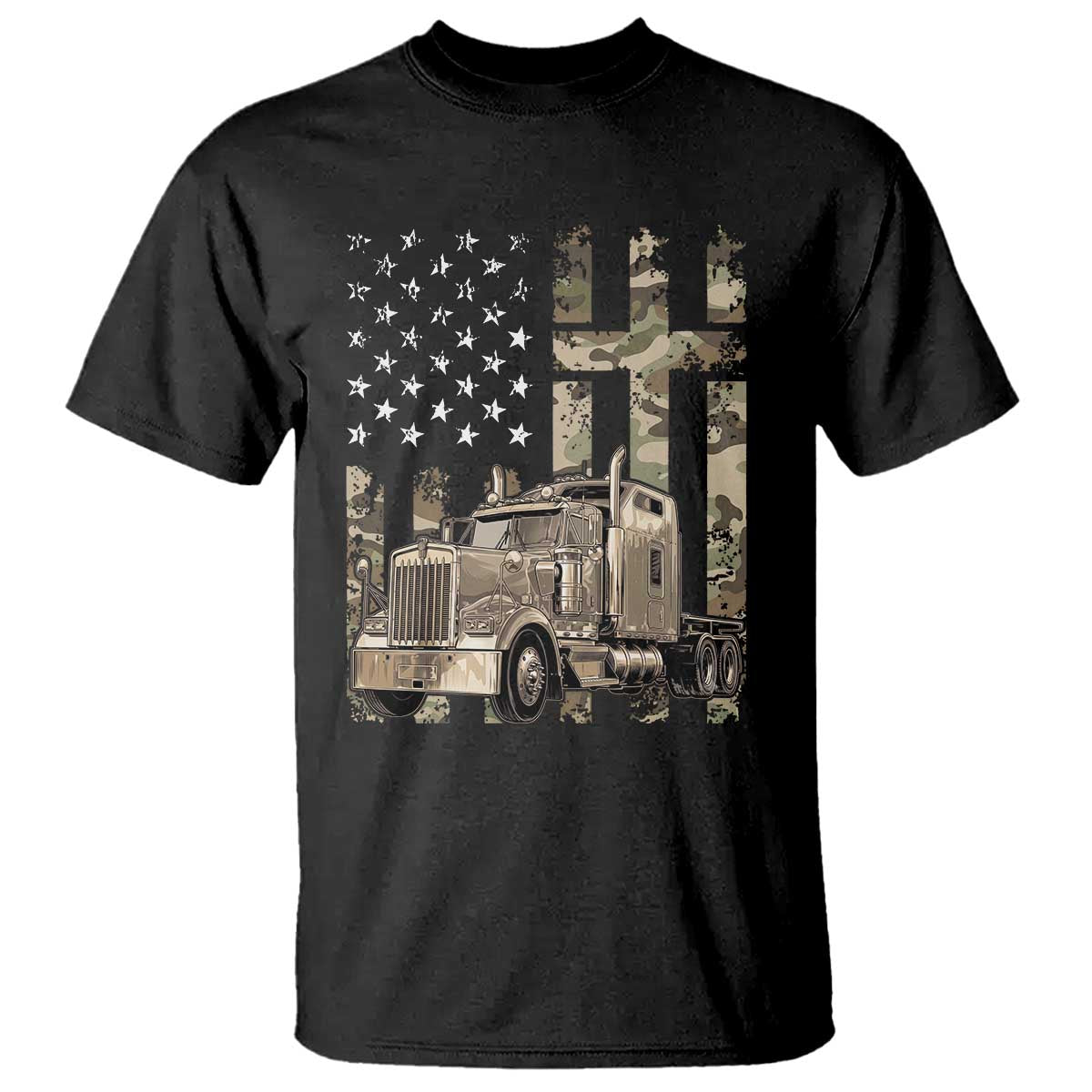 Trucker Camouflage American Flag Patriotic Christian Truck Driver T Shirt
