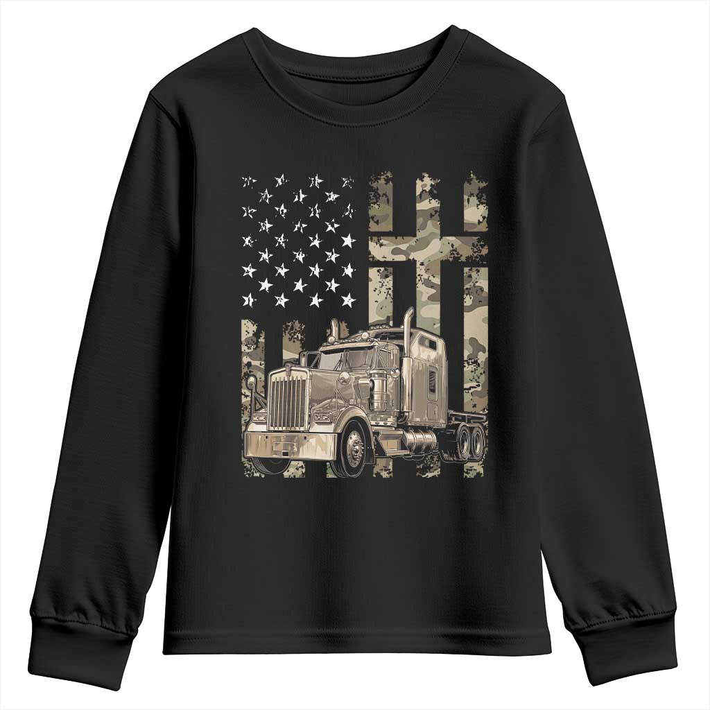 Trucker Camouflage American Flag Patriotic Christian Truck Driver Youth Sweatshirt