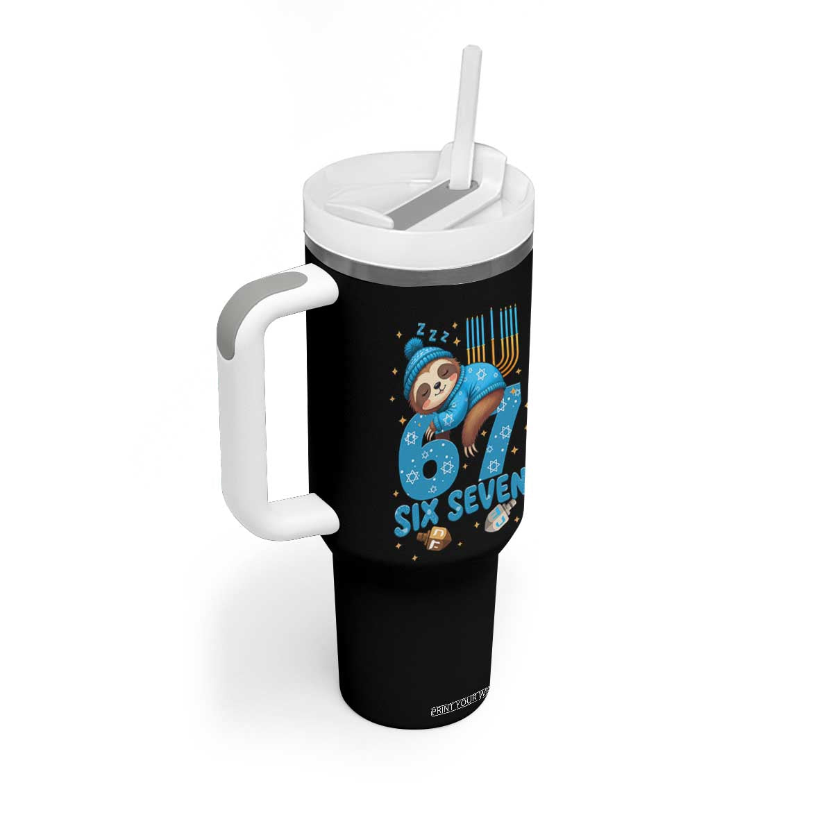67 Six Seven Meme Tumbler With Handle Funny Hanukkah Sloth TS14 Print Your Wear