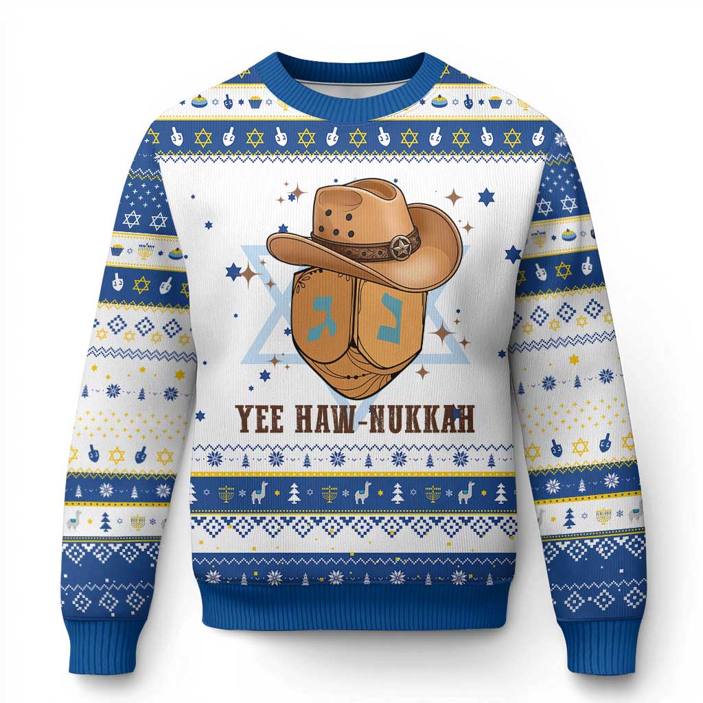 Yee Haw Nukkah Hanukkah Ugly Sweater Funny Cowboy Hanukkah TS14 White Royal Blue Print Your Wear