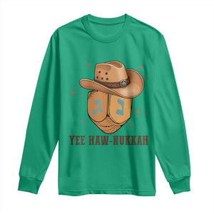 Yee Haw Nukkah Long Sleeve Shirt Funny Cowboy Hanukkah TS14 Irish Green Print Your Wear
