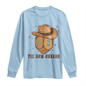 Yee Haw Nukkah Long Sleeve Shirt Funny Cowboy Hanukkah TS14 Light Blue Print Your Wear
