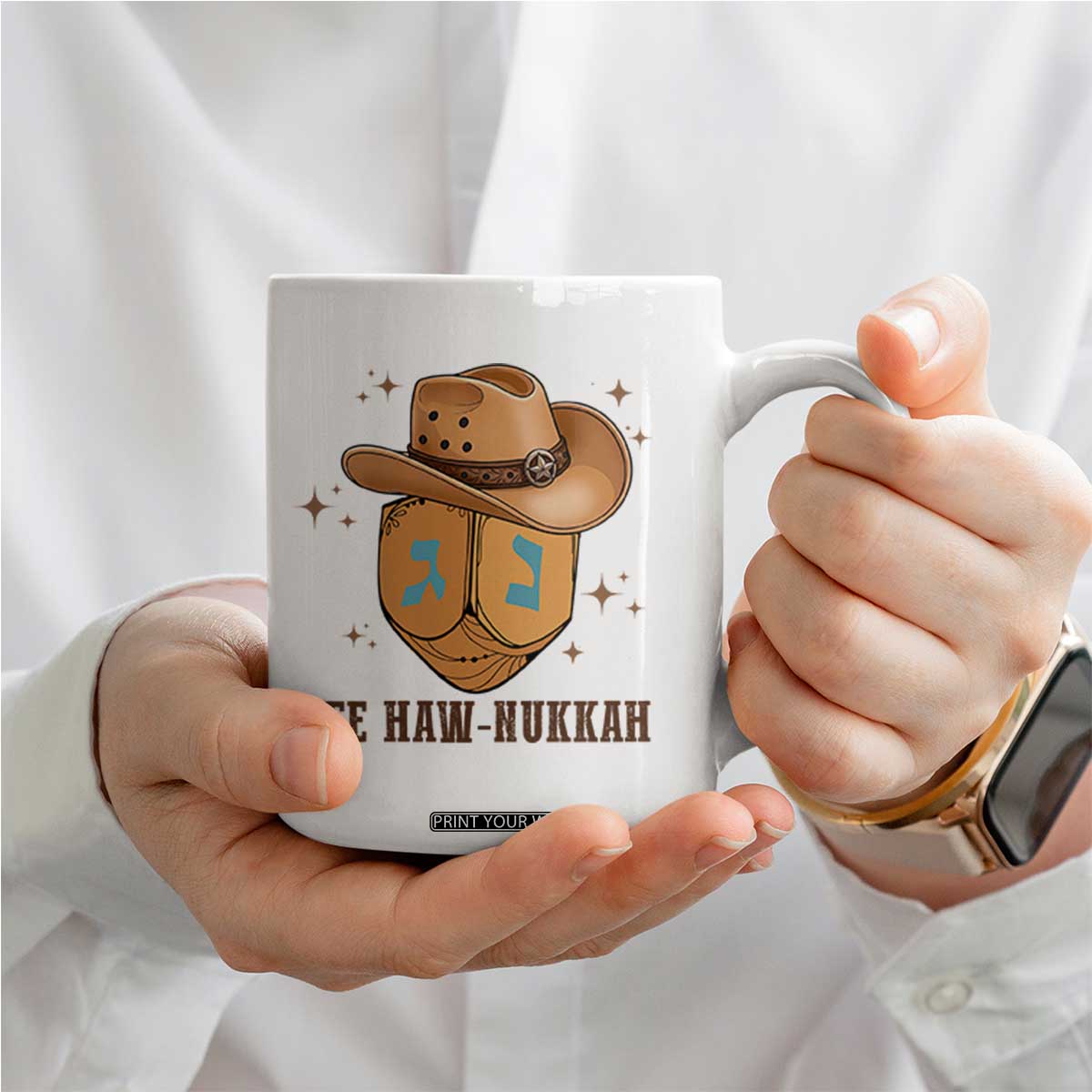 Yee Haw Nukkah Coffee Mug Funny Cowboy Hanukkah TS14 Print Your Wear
