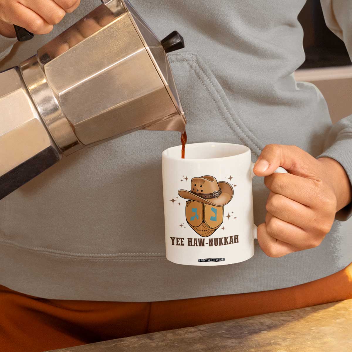 Yee Haw Nukkah Coffee Mug Funny Cowboy Hanukkah TS14 Print Your Wear