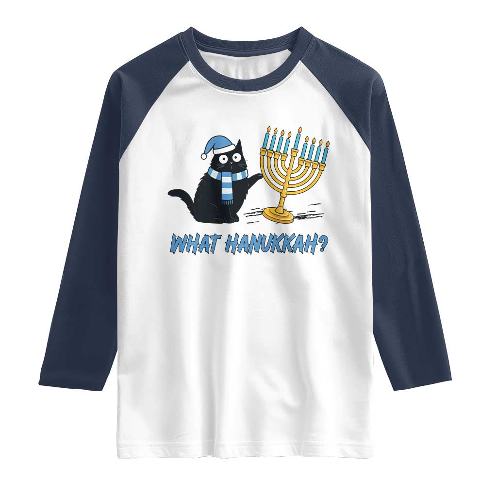 Funny Black Cat Hanukkah Chanukah Raglan Shirt TS14 White Navy Print Your Wear