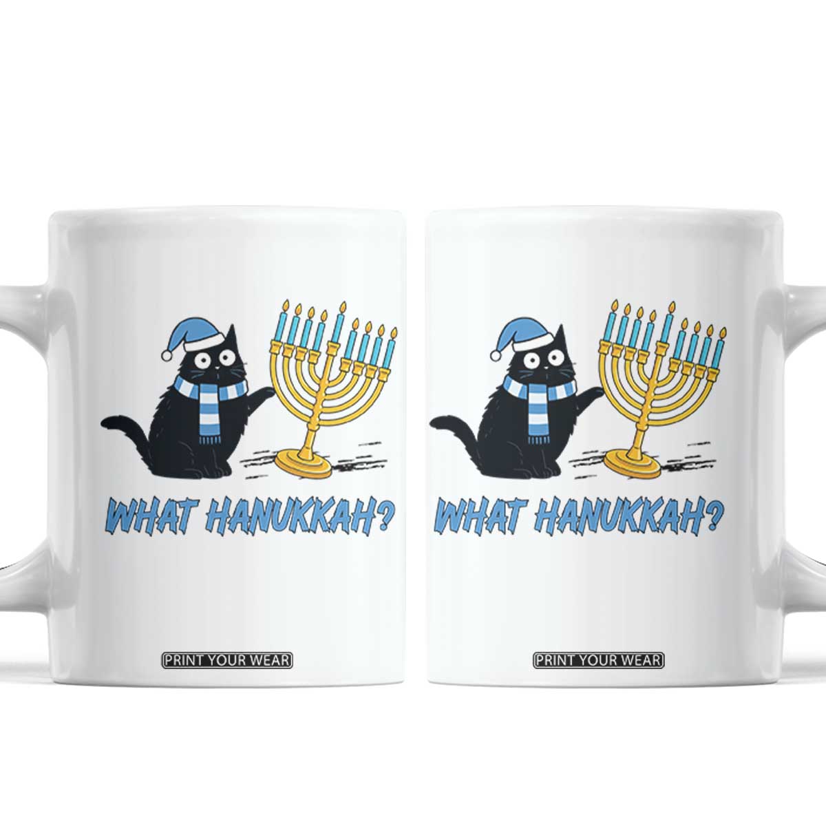 Funny Black Cat Hanukkah Chanukah Coffee Mug TS14 White Print Your Wear
