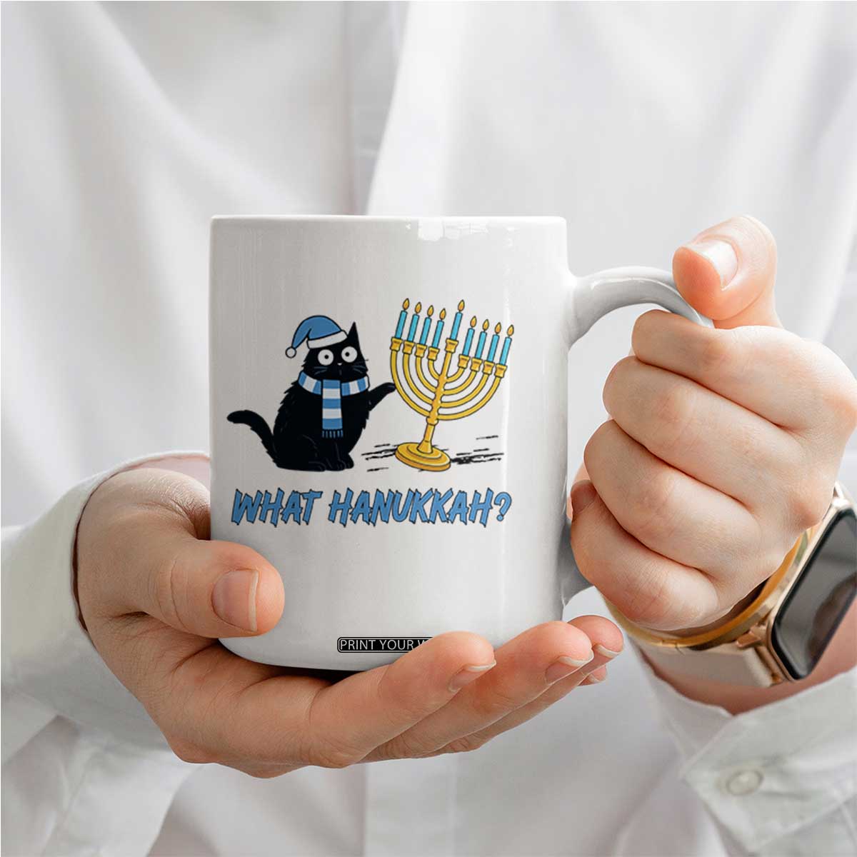 Funny Black Cat Hanukkah Chanukah Coffee Mug TS14 Print Your Wear