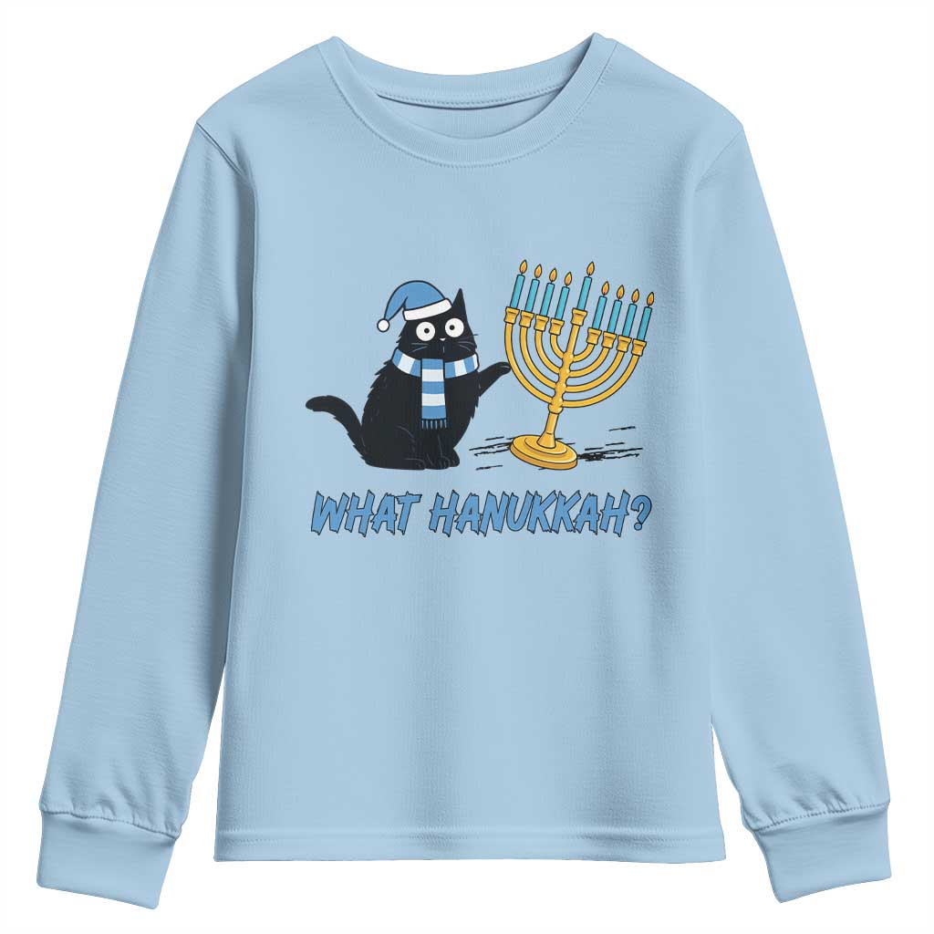 Funny Black Cat Hanukkah Chanukah Youth Sweatshirt TS14 Light Blue Print Your Wear