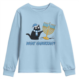 Funny Black Cat Hanukkah Chanukah Youth Sweatshirt TS14 Light Blue Print Your Wear