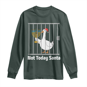 Funny Goose Hanukkah Chanukah Long Sleeve Shirt Not Today Santa TS14 Dark Forest Green Print Your Wear