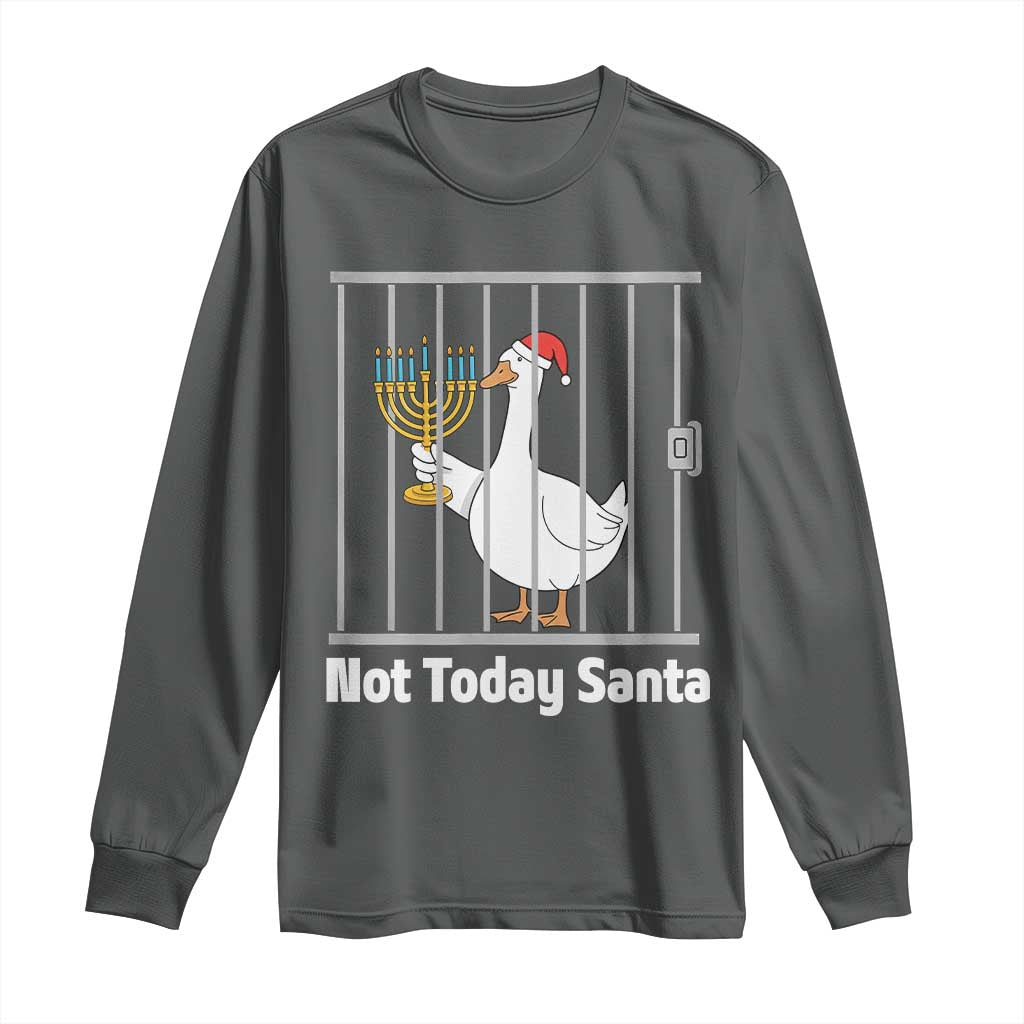 Funny Goose Hanukkah Chanukah Long Sleeve Shirt Not Today Santa TS14 Dark Heather Print Your Wear