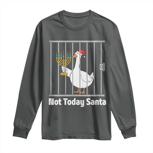 Funny Goose Hanukkah Chanukah Long Sleeve Shirt Not Today Santa TS14 Dark Heather Print Your Wear