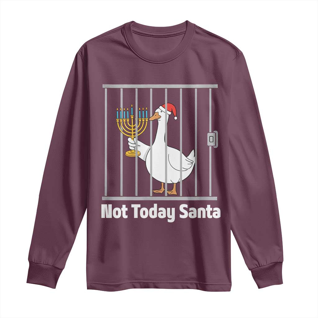 Funny Goose Hanukkah Chanukah Long Sleeve Shirt Not Today Santa TS14 Maroon Print Your Wear