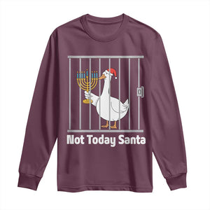 Funny Goose Hanukkah Chanukah Long Sleeve Shirt Not Today Santa TS14 Maroon Print Your Wear