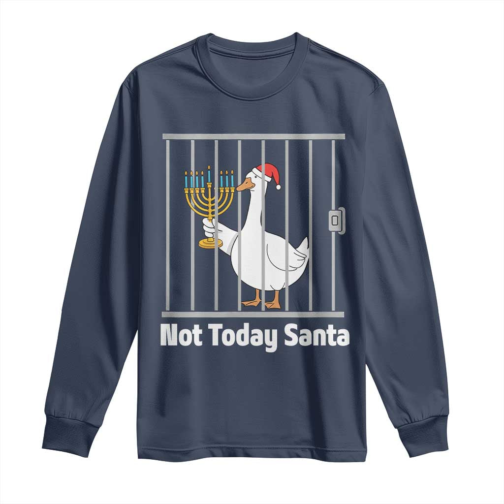 Funny Goose Hanukkah Chanukah Long Sleeve Shirt Not Today Santa TS14 Navy Print Your Wear