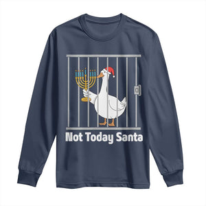 Funny Goose Hanukkah Chanukah Long Sleeve Shirt Not Today Santa TS14 Navy Print Your Wear