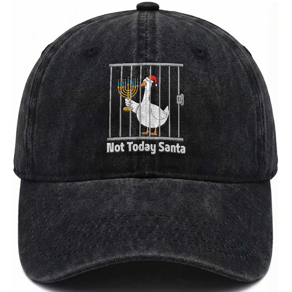 Funny Goose Hanukkah Chanukah Washed Cotton Baseball Cap Not Today Santa TS14 Washed Cap Universal Fit Black Print Your Wear