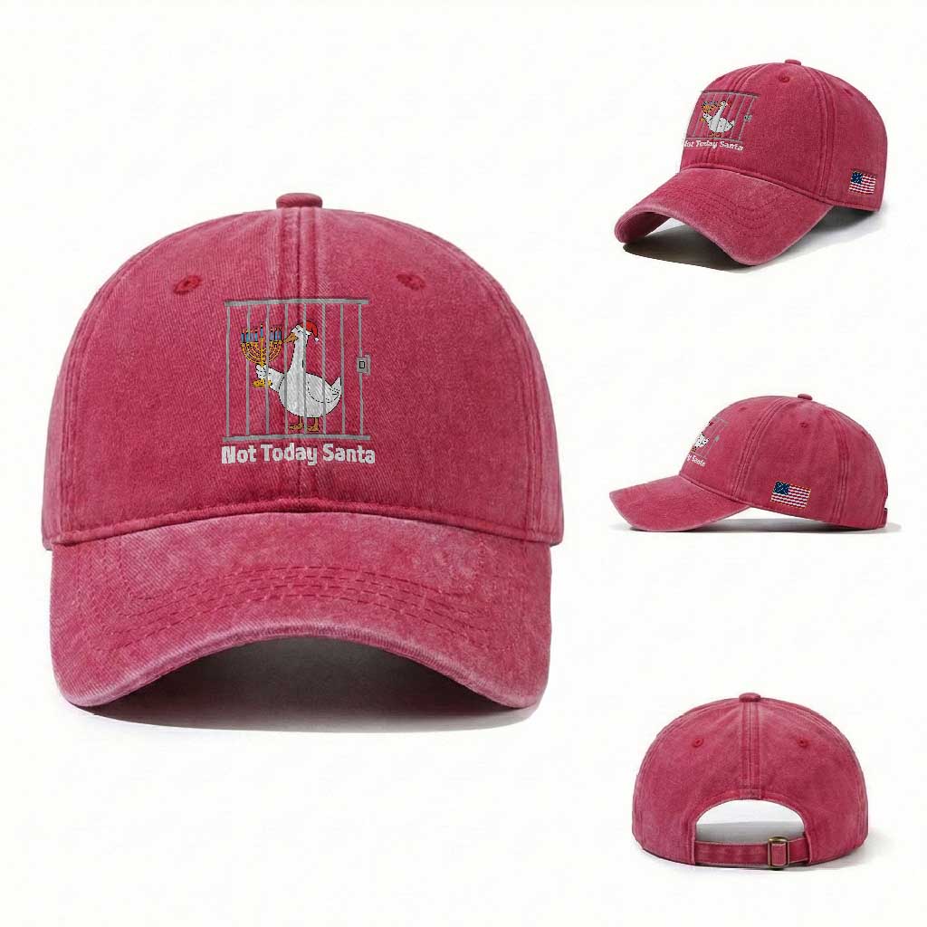 Funny Goose Hanukkah Chanukah Washed Cotton Baseball Cap Not Today Santa TS14 Washed Cap Universal Fit Red Print Your Wear