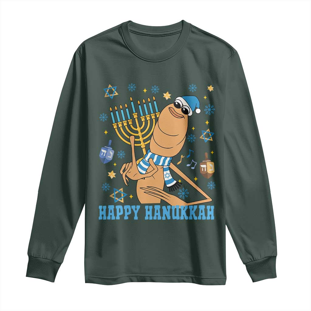 Funny Marcus The Worm Hanukkah Meme Long Sleeve Shirt TS14 Dark Forest Green Print Your Wear