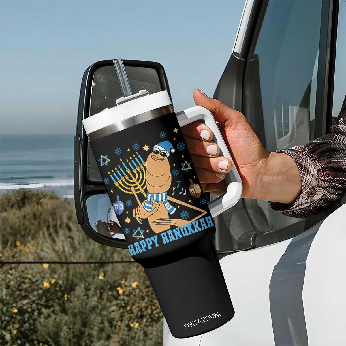 Funny Marcus The Worm Hanukkah Meme Tumbler With Handle TS14 Print Your Wear