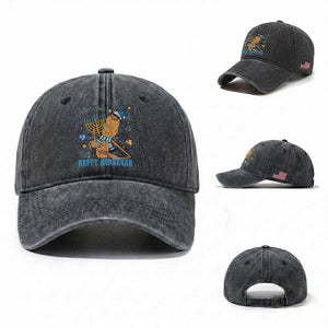Funny Marcus The Worm Hanukkah Meme Washed Cotton Baseball Cap TS14 Washed Cap Universal Fit Dark Gray Print Your Wear