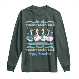 Happy Hanukkah Long Sleeve Shirt Funny Silly Goose Chanukah TS14 Dark Forest Green Print Your Wear