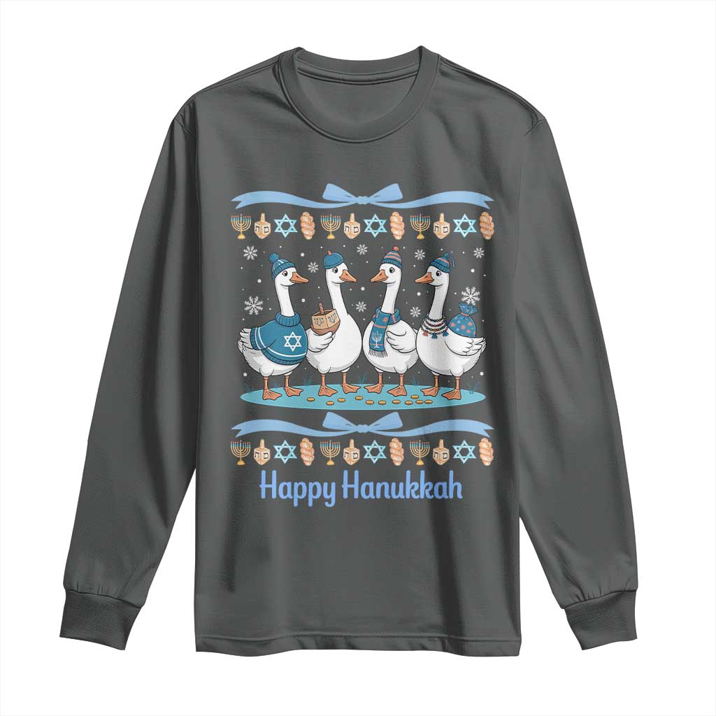 Happy Hanukkah Long Sleeve Shirt Funny Silly Goose Chanukah TS14 Dark Heather Print Your Wear