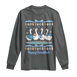 Happy Hanukkah Long Sleeve Shirt Funny Silly Goose Chanukah TS14 Dark Heather Print Your Wear