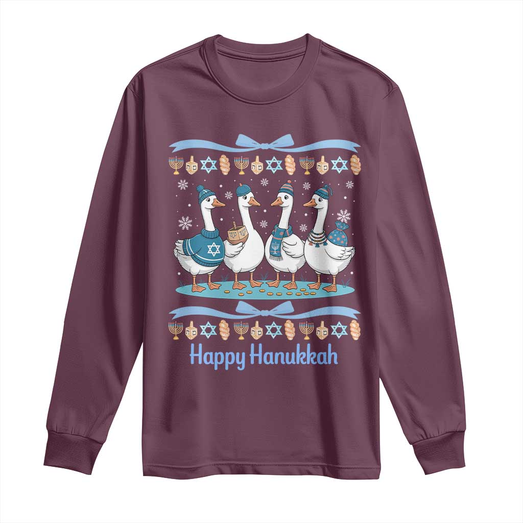 Happy Hanukkah Long Sleeve Shirt Funny Silly Goose Chanukah TS14 Maroon Print Your Wear