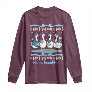 Happy Hanukkah Long Sleeve Shirt Funny Silly Goose Chanukah TS14 Maroon Print Your Wear