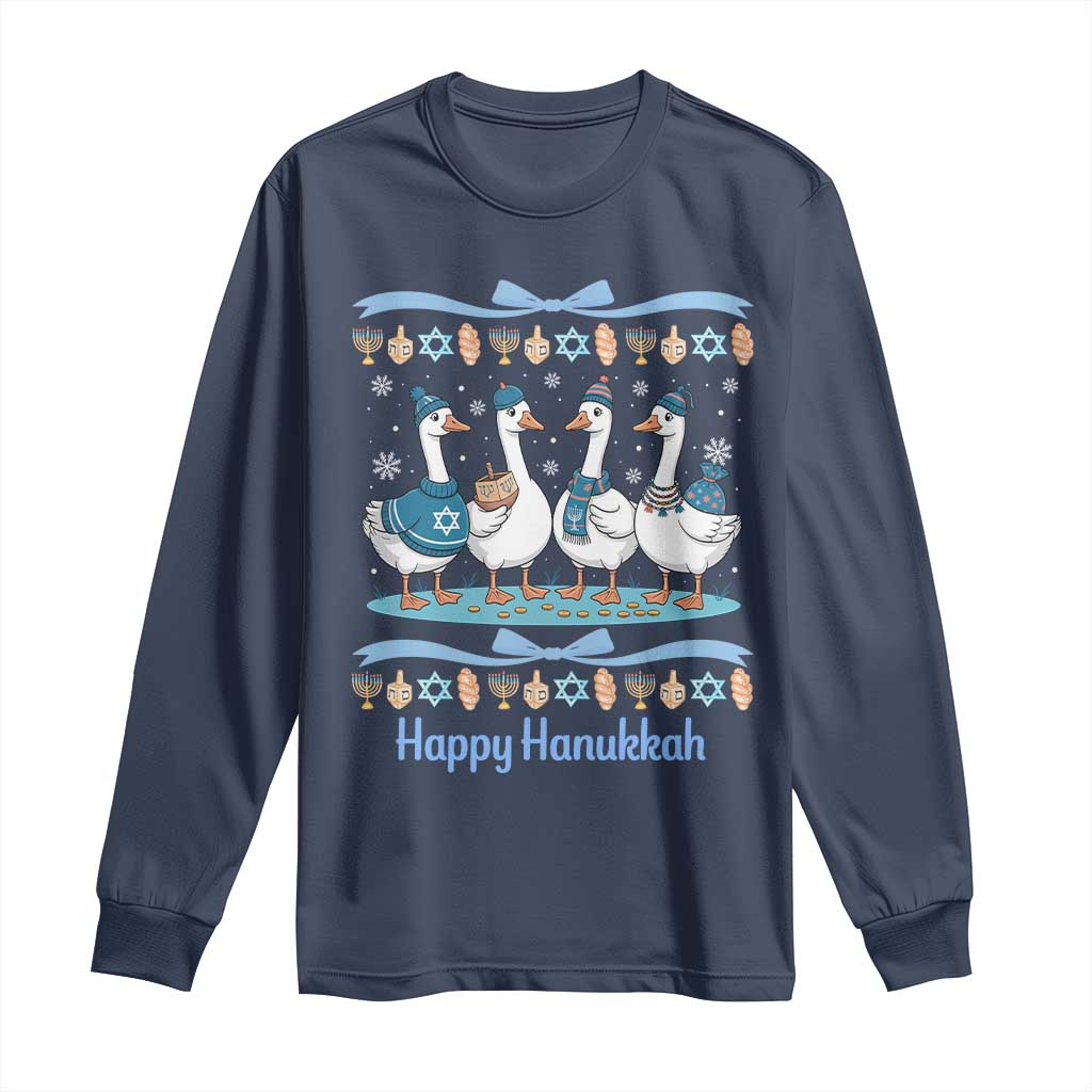 Happy Hanukkah Long Sleeve Shirt Funny Silly Goose Chanukah TS14 Navy Print Your Wear