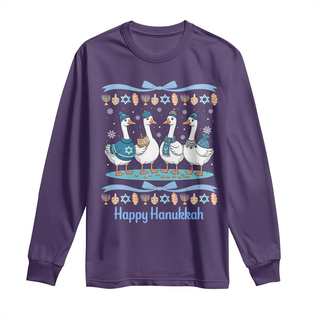 Happy Hanukkah Long Sleeve Shirt Funny Silly Goose Chanukah TS14 Purple Print Your Wear